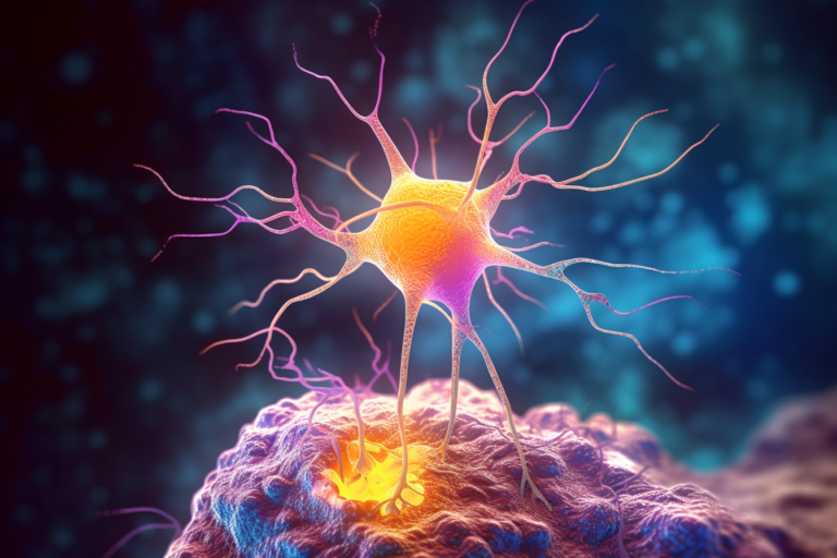 Ilustrace neuronu uvolňujícího serotonin do synaptické štěrbiny